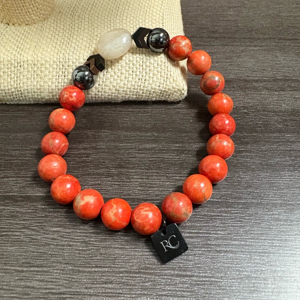 Rustic Cuff Red Jasper Hematite Bead Bracelet - image 3